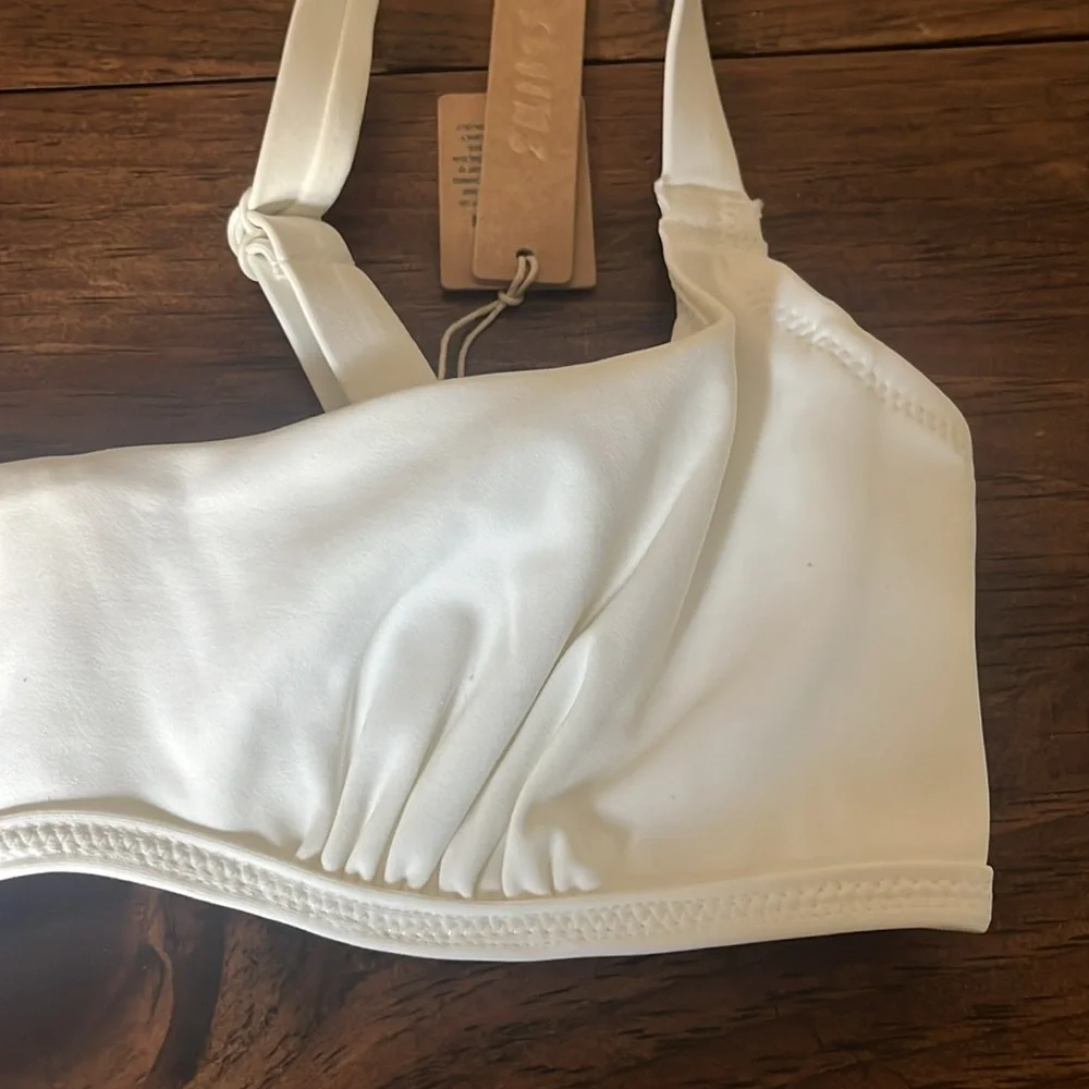 NWT Skims sculpting swim ruched lined bikini top marble New